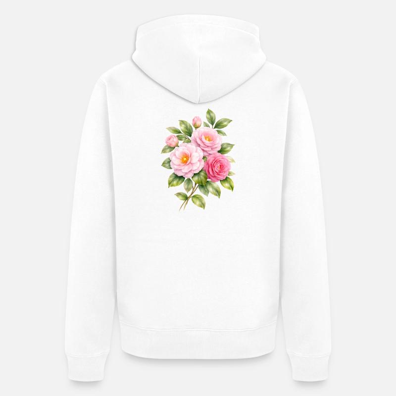 Illustration des fleurs de camélia rose - Veste à capuche bio Premium Unisexe - blanc