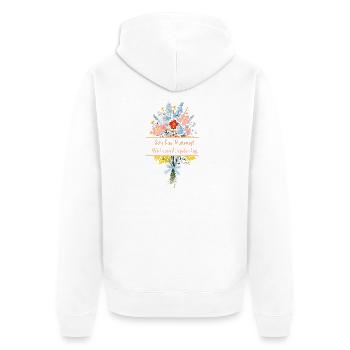 Scheiss auf Muttertag! Wir lieben dich jeden Tag - Unisex Premium Bio Zip Hoodie - Weiß - Hinten - Thijin (182cm)