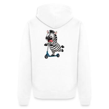 Funny Zebra on Scooter Cartoon - Unisex Premium Organic Zip Hoodie - white - Back - Thijin (182cm)