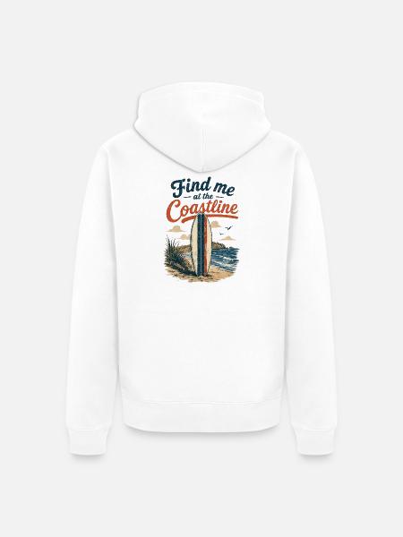 Find me at the Coastline Surfboard - Unisex Premium Bio Zip Hoodie - Weiß