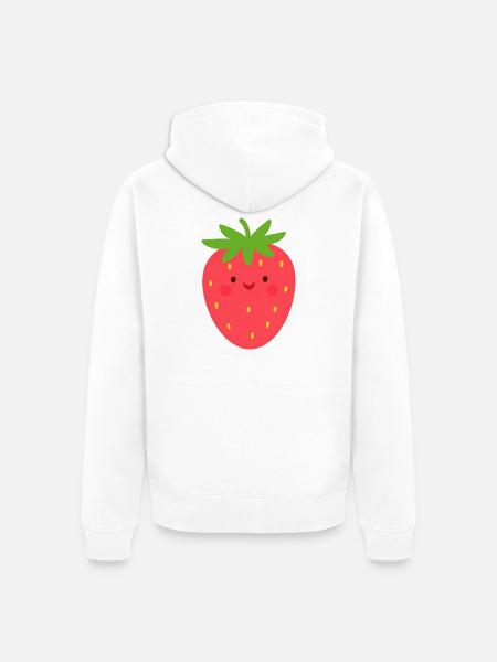 Rote Kawaii Erdbeere – Süße Frucht Design - Unisex Premium Bio Zip Hoodie - Weiß