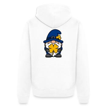 Bunter Glückszwerg mit Kleeblatt - Unisex Premium Bio Zip Hoodie - Weiß - Hinten - Thijin (182cm)