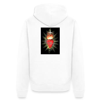 Feuriges Jesus Heiliges Herz mit Stacheldraht  - Unisex Premium Bio Zip Hoodie - Weiß - Hinten - Thijin (182cm)