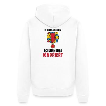 Ich habe schon Schlimmeres ignoriert - Unisex Premium Bio Zip Hoodie - Weiß - Hinten - Thijin (182cm)