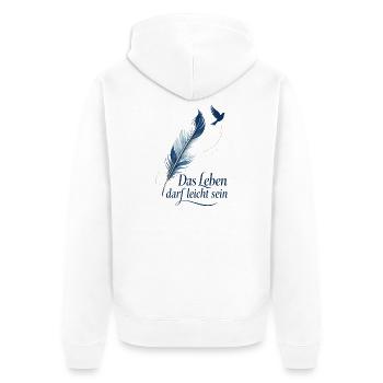 Das Leben darf leicht sein - Unisex Premium Bio Zip Hoodie - Weiß - Hinten - Thijin (182cm)