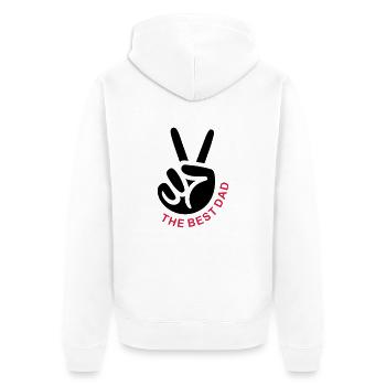 THE BEST DAD + Hand of Peace - Unisex Premium Bio Zip Hoodie - Weiß - Hinten - Thijin (182cm)