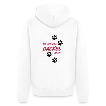 Die mit dem Dackel geht - Unisex Premium Bio Zip Hoodie - Weiß - Hinten - Thijin (182cm)