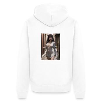 Femme dans une ruelle, ville,IA générée - Veste à capuche bio Premium Unisexe - blanc - Dos - Thijin (182cm)