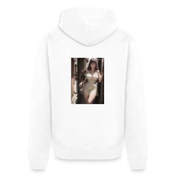 Femme dans une ruelle, ville,IA générée - Veste à capuche bio Premium Unisexe - blanc - Dos - Thijin (182cm)