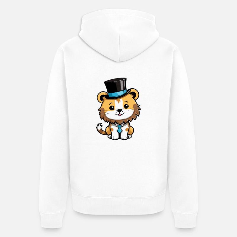 Lion mignon avec un chapeau et une cravate - Veste à capuche bio Premium Unisexe - blanc