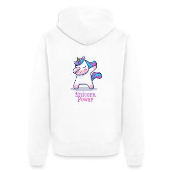 Unicorn Power - Unisex Premium Organic Zip Hoodie - white - Back - Thijin (182cm)