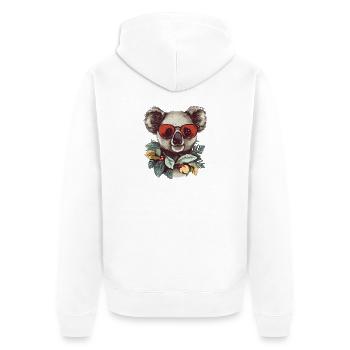 Koala mit roter Sonnenbrille und Blätterkranz - Unisex Premium Bio Zip Hoodie - Weiß - Hinten - Thijin (182cm)
