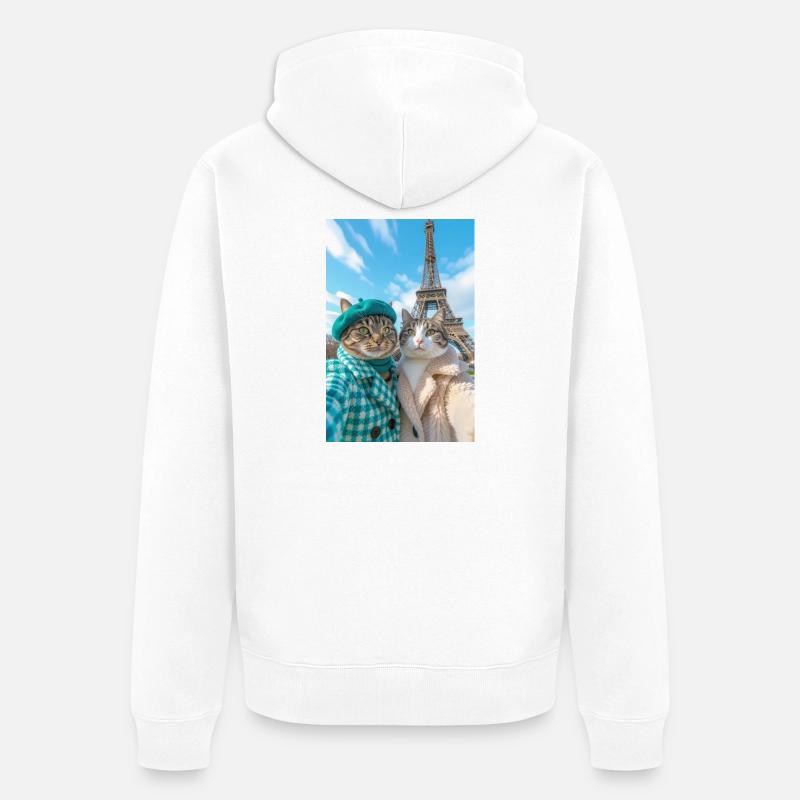 Chats élégants à Paris en hiver - Veste à capuche bio Premium Unisexe - blanc