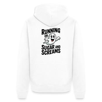 Running on Sugar and Screams - Unisex Premium Organic Zip Hoodie - white - Back - Thijin (182cm)