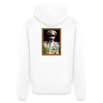 Haile Selassie I Jah Rastafari Rasta Reggae Racines - Veste à capuche bio Premium Unisexe - blanc - Dos - Thijin (182cm)