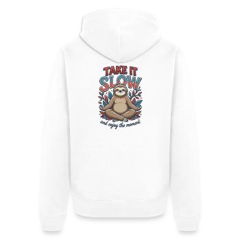 Take It Slow Sloth Zen - Unisex Premium Bio Zip Hoodie - Weiß - Hinten - Thijin (182cm)