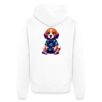 Beagle Gaming Gamer Zocken Zocker Videospiele - Unisex Premium Bio Zip Hoodie - Weiß - Hinten - Thijin (182cm)
