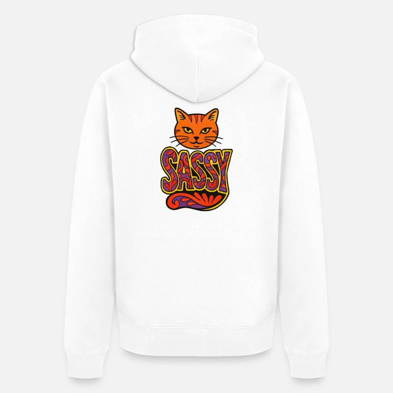 Script psychédélique de Chat Impertinent - Veste à capuche bio Premium Unisexe - blanc