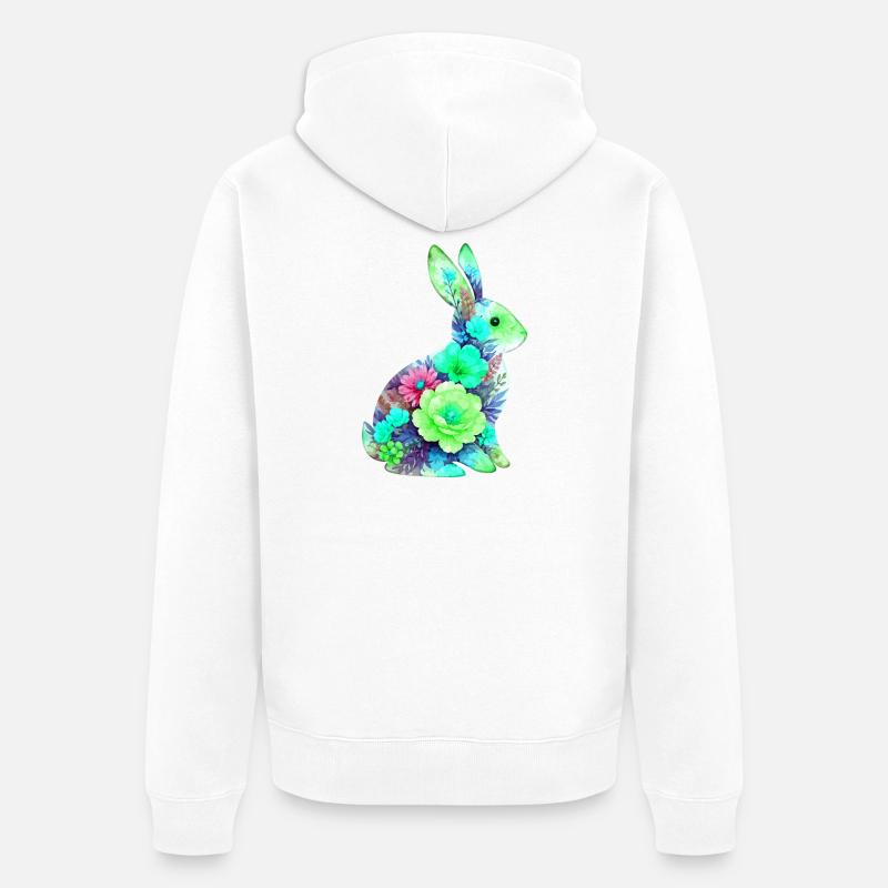 Fleurs aquarelles de lapin à Pâques - Veste à capuche bio Premium Unisexe - blanc