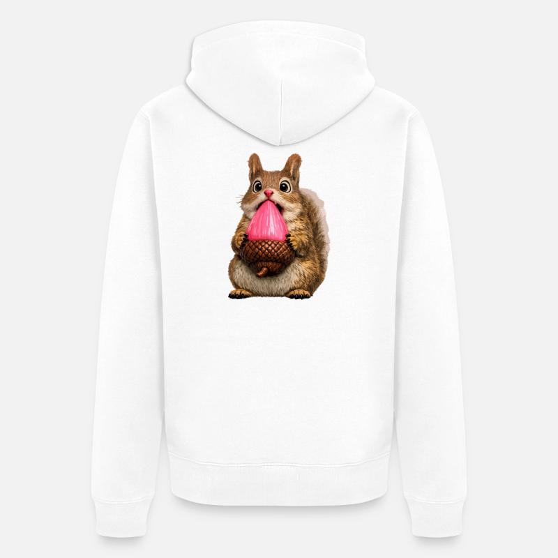 Süßes Eichhörnchen mit rosa Eichel - Unisex Premium Bio Zip Hoodie - Weiß