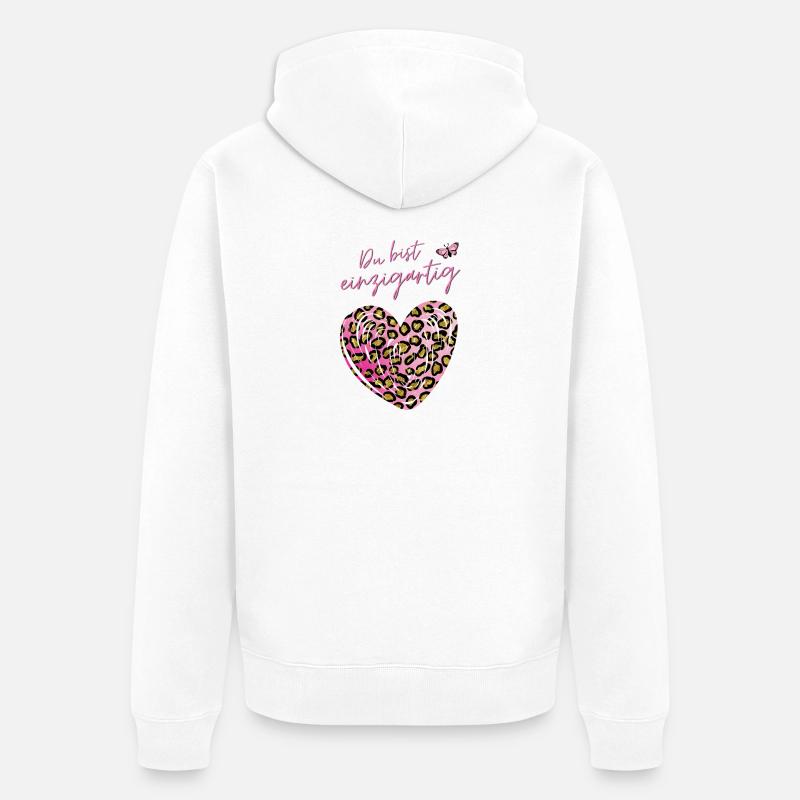Du bist einzigartig Leopard Herz - Unisex Premium Bio Zip Hoodie - Weiß