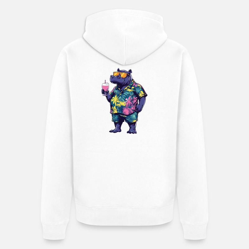 Nilpferd Comic Sommer - Unisex Premium Bio Zip Hoodie - Weiß