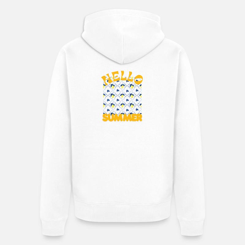 Hello Summer Lemon Pattern - Unisex Premium Organic Zip Hoodie - white