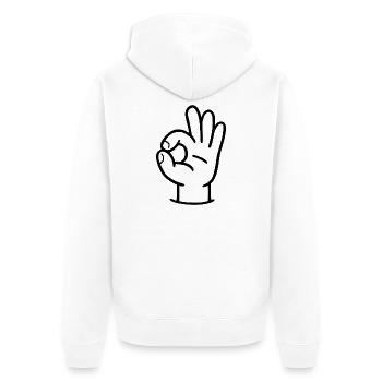 OK Zeichen - Unisex Premium Bio Zip Hoodie - Weiß - Hinten - Thijin (182cm)