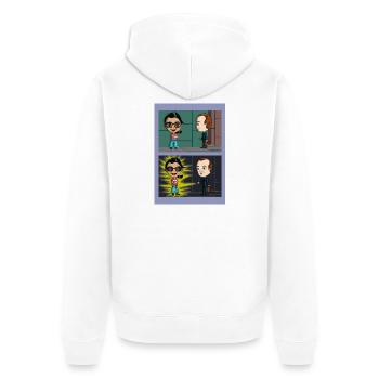 Eine kurze Geschichte in zwei Illustrationen - Unisex Premium Bio Zip Hoodie - Weiß - Hinten - Thijin (182cm)