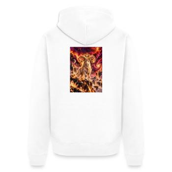 Kosmischer Widder im Sternenfeuer - Unisex Premium Bio Zip Hoodie - Weiß - Hinten - Thijin (182cm)