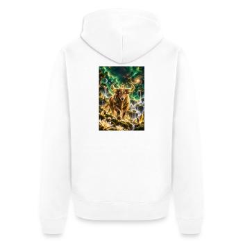 Kosmischer Stier der Sterne - Unisex Premium Bio Zip Hoodie - Weiß - Hinten - Thijin (182cm)
