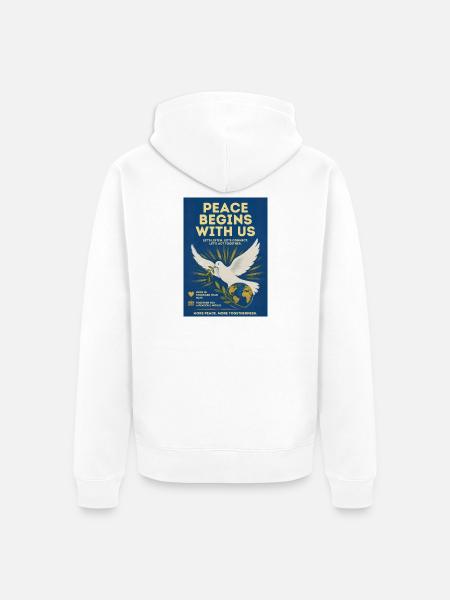 Frieden beginnt mit uns - Unisex Premium Bio Zip Hoodie - Weiß