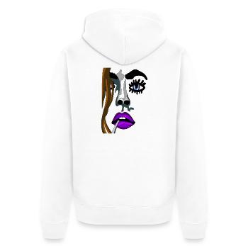 Intensives Model Lippenporträt Neonfarben - Unisex Premium Bio Zip Hoodie - Weiß - Hinten - Thijin (182cm)