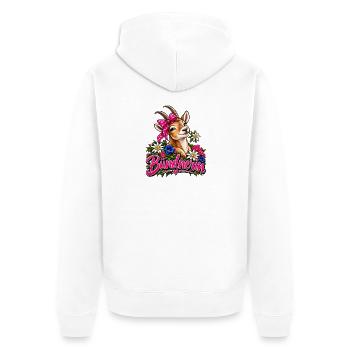 Bündnerin mit Blumenkranz - Unisex Premium Bio Zip Hoodie - Weiß - Hinten - Thijin (182cm)