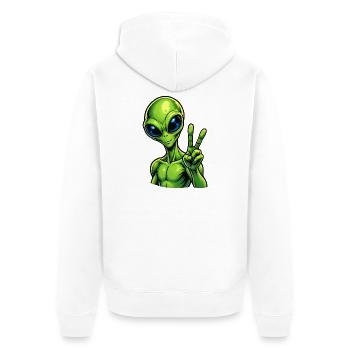 Alien Peace Zeichen - Unisex Premium Bio Zip Hoodie - Weiß - Hinten - Thijin (182cm)
