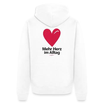Mehr Herz im Alltag - Unisex Premium Bio Zip Hoodie - Weiß - Hinten - Thijin (182cm)