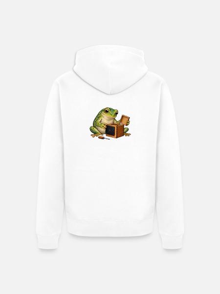 Frosch baut eine Lochkamera - Unisex Premium Bio Zip Hoodie - Weiß