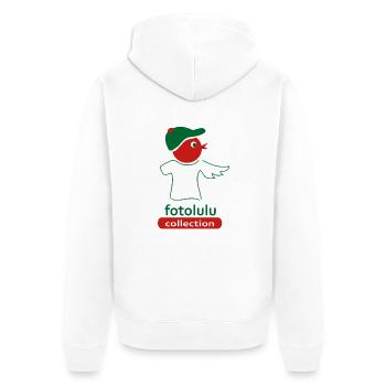 fotolulu collection - Unisex Premium Bio Zip Hoodie - Weiß - Hinten - Thijin (182cm)