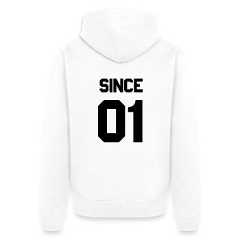 Together since 2001 Paarshirt - Unisex Premium Bio Zip Hoodie - Weiß - Hinten - Thijin (182cm)