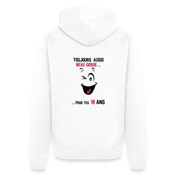 18 noch gut aussehend für Alter ks - Unisex Premium Bio Zip Hoodie - Weiß - Hinten - Thijin (182cm)