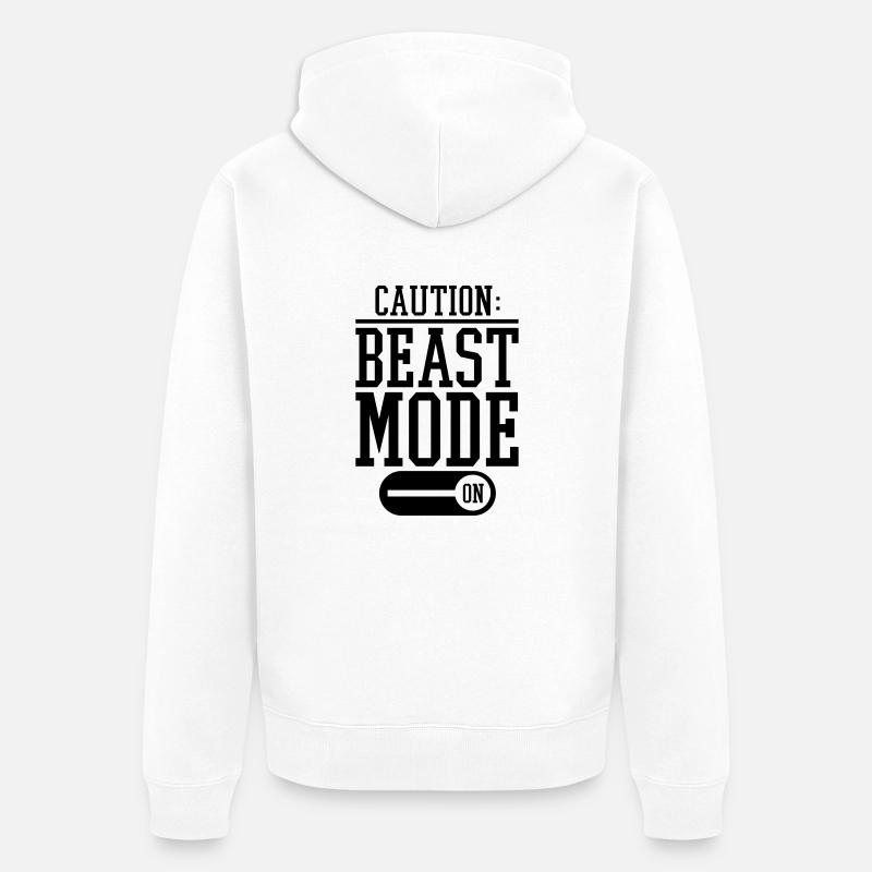 caution_beast_mode_on_f1 - Veste à capuche bio Premium Unisexe - blanc