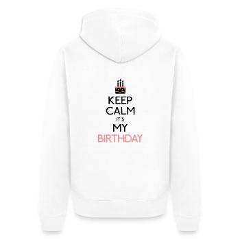 Keep Calm it's my Birthday - Unisex Premium Bio Zip Hoodie - Weiß - Hinten - Thijin (182cm)