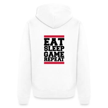 eat sleep game repeat - Unisex Premium Bio Zip Hoodie - Weiß - Hinten - Thijin (182cm)