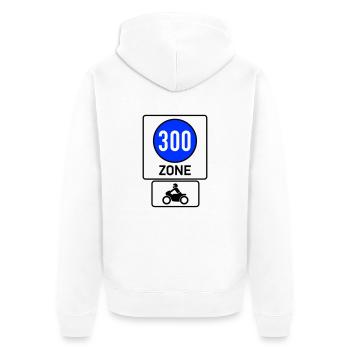 At least 300km/h Free Motorcycle Zone - Unisex Premium Organic Zip Hoodie - white - Back - Thijin (182cm)
