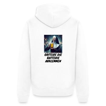 Malle Ungodly Disconnect the Battery Drinking Beer 1 - Unisex Premium Organic Zip Hoodie - white - Back - Thijin (182cm)
