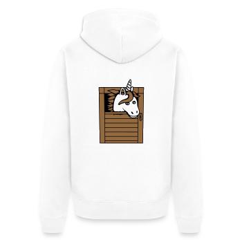 Einhorn Pferd Pferdestall Pony Pferdchen Guckt Süß - Unisex Premium Bio Zip Hoodie - Weiß - Hinten - Thijin (182cm)