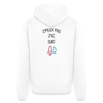Surf / Surfeur / Sport / Sportif / J'peux pas - Unisex Premium Organic Zip Hoodie - white - Back - Thijin (182cm)