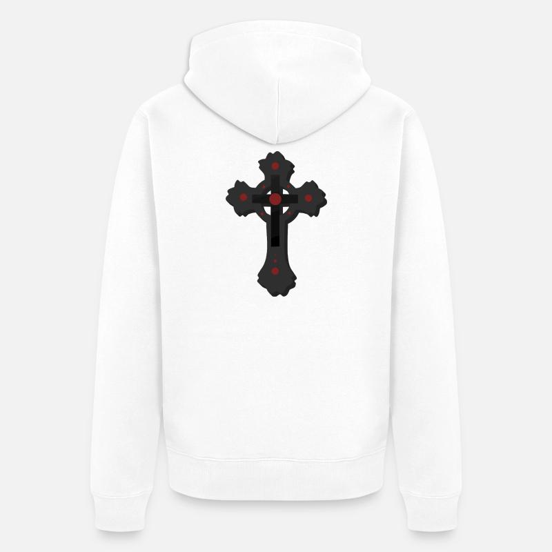 dunkles Gothic Kreuz, verschenken, coole Tees - Unisex Premium Bio Zip Hoodie - Weiß