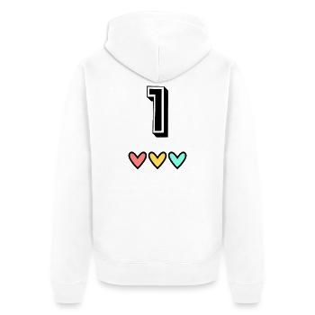 1. 1 year. 1st ANNIVERSARY. 1 YEAR ANNIVERSARY - Unisex Premium Organic Zip Hoodie - white - Back - Thijin (182cm)