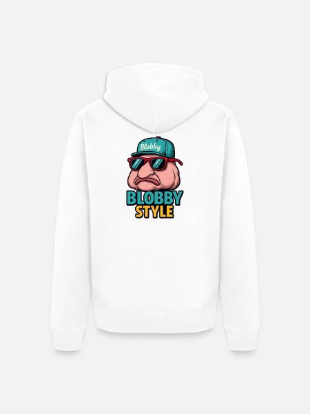 Blobby Style Cartoon Tee - Unisex Premium Organic Zip Hoodie - white